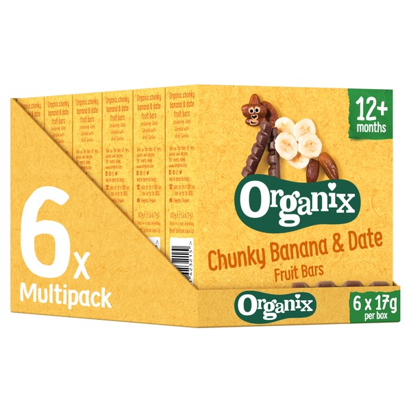 Organix Banana & Date Organic Toddler Fruit Snack Bars 12+ Months Multipack 6x17g (Pack of 6)