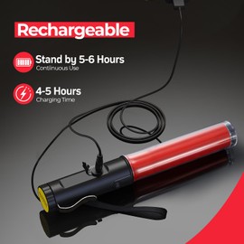 2 Pack Traffic Wand Rechargeable, 10 Inch Traffic Control Baton Light with 3 Flashing Modes and 1 White LED on Top, Air Marshaling Signal Wand with Side Clip for Airport, Parking, Car Directing