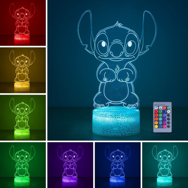 Hoofun 3D Illusion Stitch Night Light: Stitch Light with Remote Control and Smart Touch, Stitch Lamp Stitch Room Decor for Girls Birthday Christmas Stitch Gifts