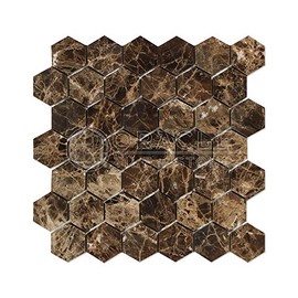Emperador Dark Spanish Marble 2 inch Hexagon Mosaic Tile, Polished