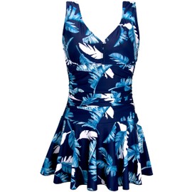 AONTUS Traje de baño de una pieza para mujer, talla grande, control de abdomen, traje de baño, Rich-mottle-leaf, 18-20