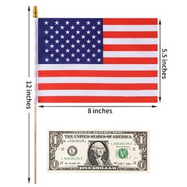 BlissfulTie 300pcs Small American Flags on Stick, Handheld 8 x 5.5 Inchs Mini American Flags with Kid-Safe Golden Spear Top, US Flags for 4th of July Decorations Outdoor, Independence Day Decorations