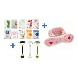 Lote 15 Mascarillas Faciales  Rodillo De Jade  Diadema  15 Sheet Face Masks  Jade Roller  Headband Set                                                