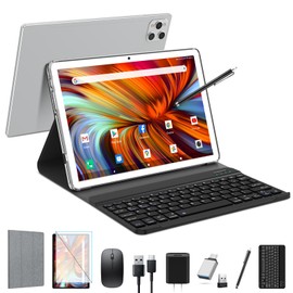 EITOMIN Tablet 10 inch 2025 Latest Android 13 Tablet 128GB ROM+16GB RAM+1TB Expandable Octa-Core 5G WiFi 1080FHD/13MPCamera/7000mAh/Bluetooth 5.0/GPS/Tab with Keyboard/OTG/Mouse/Pen Silver