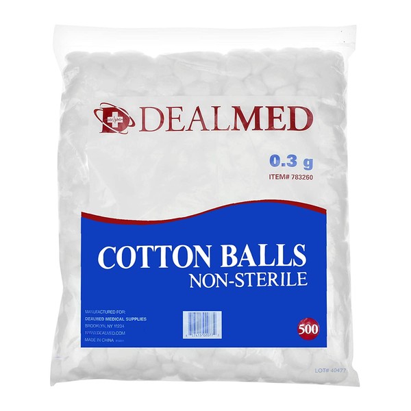 Dealmed Brand Cotton Balls Non-Sterile Conveniently Packed in Zip-Locked Bag 500 per Bag
