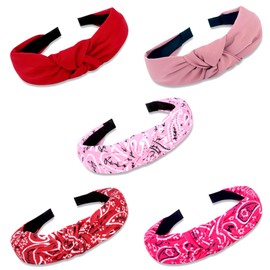 VELSCRUN Bandana Knotted Headbands 5 Pack Headbands for Women Gilrs Fashion Head Bands Solid Headband Non Slip Hair Band for Womens Thin Thick Short Hair Accessories A
