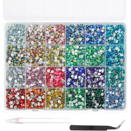 6000Pcs Nail Art Rhinestones, BetterJonny 24 Colors 5mm Round Nail Flatback Rainbow Gems Set with Tweezers and Pencil AB Glitter Flat-Bottomed Rhinestone for Crafts Decoration and Jewelry Making