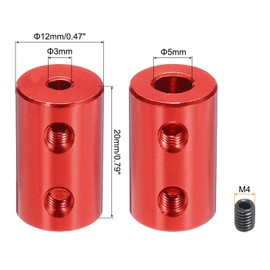 MECCANIXITY 3mm to 5mm Bore Rigid Coupling 20mm Length 12mm Dia M4 Aluminum Alloy Shaft Coupler Connector for 3D Printers DIY Car Boat Red, with 8pcs Coupling, 32pcs Screws, 2pcs Wrench