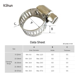 20 Pcs Hose Clamp in 304 Stainless Steel Clip for Soft Pipe with Outer Diameter Range 13-19mm, Clip Width 8mm, Sturdy and Rust Resistant Duct Clamp