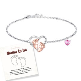 Mom to be bracelet gift for women Pregnancy Gifts for 1st time mothers'day Pregnancy Announcement Heart Foots Pendant bracelet jewelry gift for Expectant Mother New Mom Pregnant Wife Daughter Sister Friends (Pink)