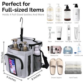 TERRA HOME Portable Shower Caddy Bag- Large Capacity, Quick Dry with Metal Hook - Hanging Shower Bag - Breathable Mesh Toiletry Shower Tote for Gym and College Dorm (Grey, Extra Large)