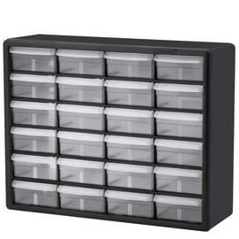 Akro-Mils 24-Drawer Plastic Drawer Storage Cabinet for Garage Organization, Bead Organizer, Building Bricks Storage, Teacher Toolbox, Makeup Organizer, 20" W x 6" D x 16" H, 10724 Black