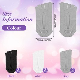 CIATBYYJ 6 Pairs of Non-Slip Toe Socks Women, Campaign Toe Socks with Non-Slip Rubber Strips, Elastic Toe Socks Women 39-42, Five Finger No-Show Socks, for Pilates, Yoga (Black, White, Grey)