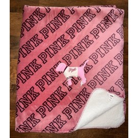 Victoria's Secret Pink 50" x 60" Dorm Sherpa Blanket Soft Begonia + Mini Dog