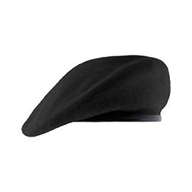 Black Beret with Leather Pre Shaped (7 5/8)