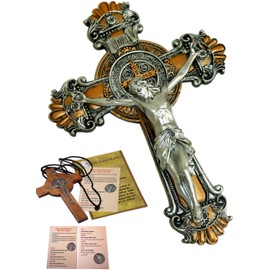 Holy Land Market Colored Two Tones Wall St. Benedict Cross/Crucifix Set (10 Inch and 3 Inches)