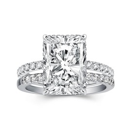 Effinny 4.0ct Radiant Cut Engagement Ring Set,Rectangle Crushed Ice D Color 925 Sterling Silver Bridal Ring Set with Half Eternity Wedding Band, Sterling Silver, Cubic Zirconia