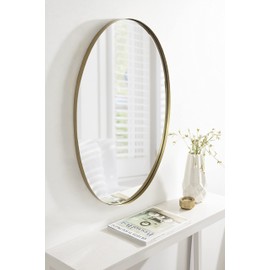 Kate and Laurel Rollo Modern Oval Metal Framed Mirror, 20x30, Gold, Decorative Contemporary Mirror Decor for Wall