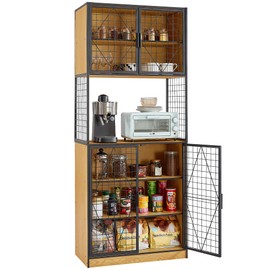 VECELO 72in Tall Kitchen Pantry Cabinet with Doors and Shelves, Large Freestanding Storage Cupboard with Countertop Hutch, Oak