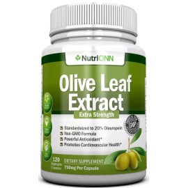 NutriONN Olive Leaf Extract - 750 Mg - 120 Capsules - Extra Strength - 20% Oleuropein