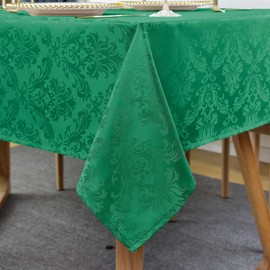 Christmas Green Rectangle Jacquard Tablecloth, Damask Table Cloth, Spill Proof Wrinkle Resistant Tablecloths, Soft Polyester Oblong Table Cover for Holiday,Winter,Kitchen,Parties (Green, 60X120")