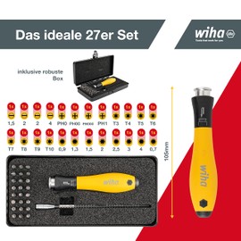 Wiha Schraubendreher mit Wechselklingen Set ESD SYSTEM 4 (33848), 27 tlg. für tiefliegende Schrauben, Schlitz/Kreuz/TORX/Sechskant inkl. Box