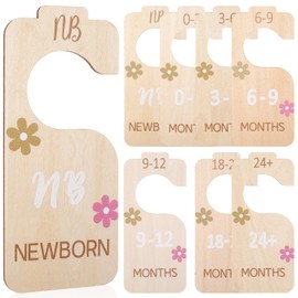 Ptwola 8PCS Wooden Baby Closet Dividers, 3D Double-Sided Baby Wardrobe Organizer Boho Adorable Daisy Nursery Decor Hanger from Newborn to 24 Months Size Clothes