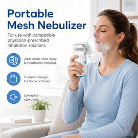 Portable Mesh Nebulizer with 3 Mist Levels – Adult & Child Masks, Mouthpiece, USB or AA Battery Power