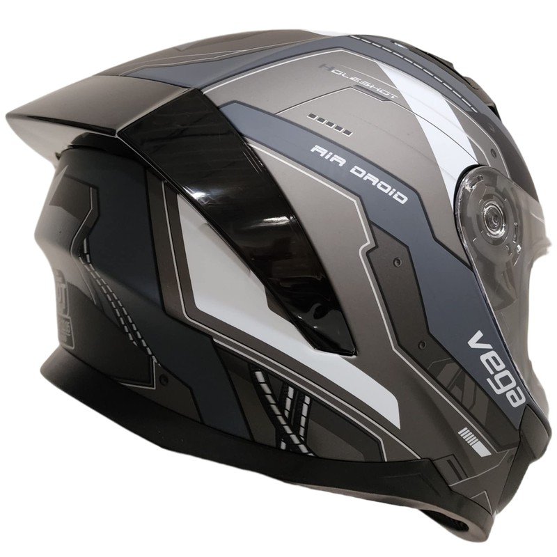 Vega Holeshot Full face Helmet (Large, Air Droid Black)