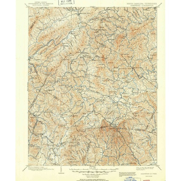 YellowMaps Cranberry NC topo map, 1:125000 Scale, 30 X 30 Minute, Historical, 1902, Updated 1950, 20 x 16.6 in - Tyvek
