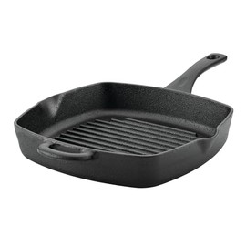 Ayesha Curry 10-Inch Pre-Seasoned Cast Iron Grill Pan with Helper Handle and Pour Spouts