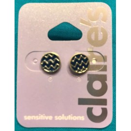 Claire's One Pair Claire's Round Silver Tone Blue Zigzag Button Pierced Earrings New!