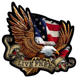 Built USA American Bald Eagle Live Free Decal | Waterproof Permanent Patriotic American Flag Car Motorcycle Bicycle Skateboard Laptop Luggage Bumper Vinyl Decal | Size: 6 Inches | 3 Pack