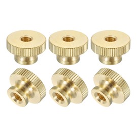sourcing map Knurled Thumb Nuts, 6Pcs M6 x D20mm x H12mm Brass High Head Through Hole with Collar High Head Through Hole Round Knobs Fasteners for 3D Printer Parts, Machine Tools