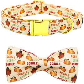 Bobo Rainbow Thanksgiving Dog Collar With Turkey Bow - Holiday Pet Collar for X-Small Dogs, Puppies, Girls and Boys - Adjustable
