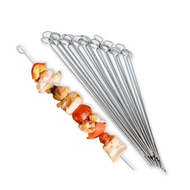Kyto Barbecue Skewers Stainless Steel Skewers BBQ Skewers Meat Vegetable Skewers 30 cm Long Pack of 24