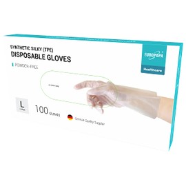 EUROPAPA® 100, 200, 300, 450 Pieces Value Pack TPE Transparent and Blue Disposable Gloves in Box Disposable Gloves Latex-Free Rubber Gloves Powder-Free Gloves in Sizes S, M, L, XL (Tansparenz-100, L)