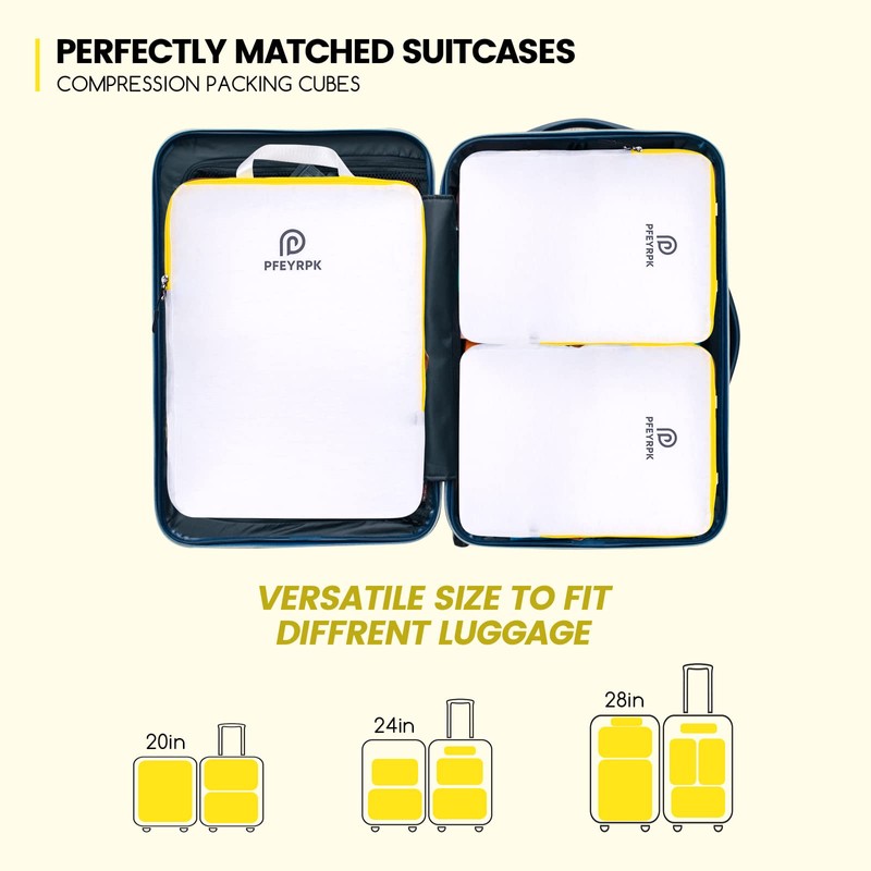PFEYRPK Lightweight Compression Packing Cubes for Suitcases, Compressible Expandable Travel