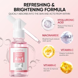 4-in-1 Facial Serum – Hyaluronic Acid, Niacinamide, Vitamin C & E – Anti-Aging, Hydrating, Brightening & Firming Serum for Face – Fade Wrinkles & Restore Skin Glow – 30ml