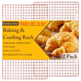 2PCS Cooling Racks for Cooking and Baking - 10" x 16"Heavy Duty Stainless Steel Wire Rack for Baking, Grilling, Roasting - Oven & Dishwasher Safe - Fits Half Sheet Pan（Rose Gold）