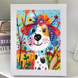 Qeeriner Diamond Painting Anime with Frame, Diamond Painting Pictures, 5D DIY Cartoon Diamond Painting Kit, Crafts for Children and Adults, Home Decoration (Dog)