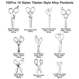 DanLingJewelry 100Pcs 10 Styles Antique Silver Sewing Hairdresser Scissors Charms Tool Charms for Jewelry Necklace Bracelet Making