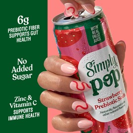 Simply POP Prebiotic Soda Strawberry Cans, 12 fl oz, 12 Pack