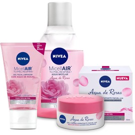 Kit Nivea Agua de Rosas: Gel Hidratante Facial 50 ml Agua Micelar Desmaquillante 400 ml Gel Facial Limpiador 150 ml