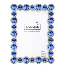 LARAINE Picture Photo Frame 4x6 Rhinestones Metal High Definition Glass Display Pictures for Tabletop Crystal Home Decorative Holiday Gift (Blue, 4x6)