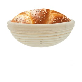 Premier Housewares Bread Proofing Basket with Cloth Liner Banneton Proofing Basket for Sourdough Starter Kit Rattan Brotform Basket (Round)