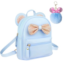 Hifot Backpack for Girls, Cute Bow Tie Backpacks, Mini Lightweight School Bags with Key Ring, Daypack for Women, Children, Gifts, blue