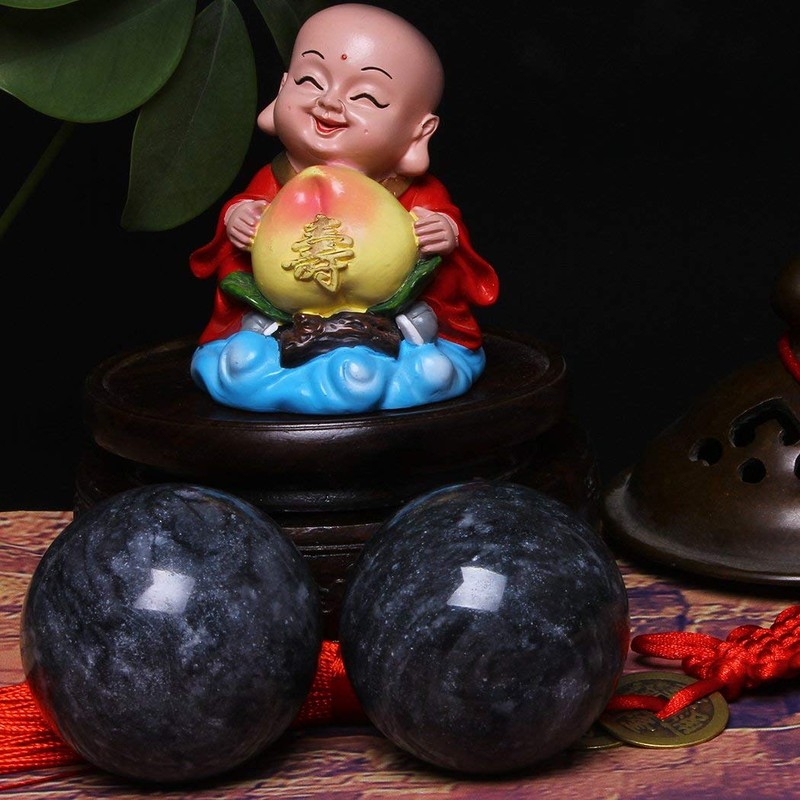 5,1 cm Baoding Bolas Gris Oscuro Mármol bola de piedra chino