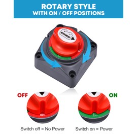 Kohree Battery Disconnect Switch 12V, 12V-48V Battery Shut Off Kill Isolator- Waterproof Marine Cut Off Switch for RV, ATV, Car, Marine, Boat, with 4 Mounting Bolts, 275 Amps, On/Off