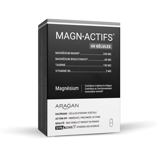 ARAGAN - Synthetic – Magnactives – Fatigue Food Supplement – Nerve Balance, Stress – Magnesium, Taurine, Vitamin B – 60 Capsules – 1 to 2 Months – Made in France